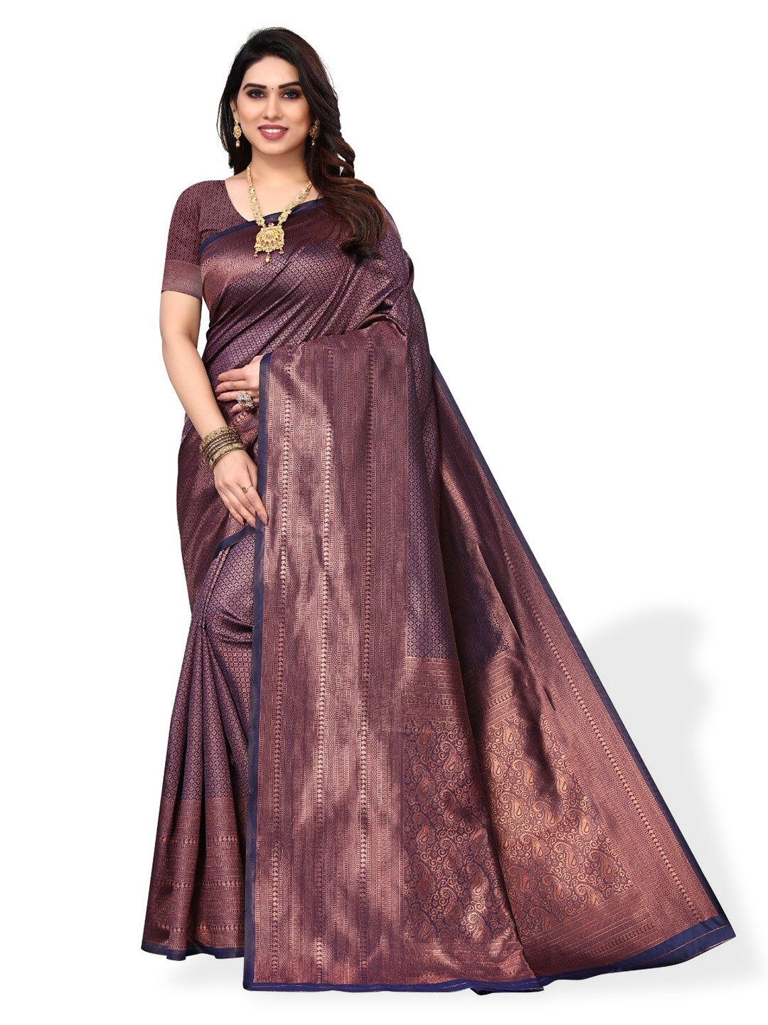 

DIVASTRI Woven Design Zari Silk Cotton Banarasi Saree, Copper
