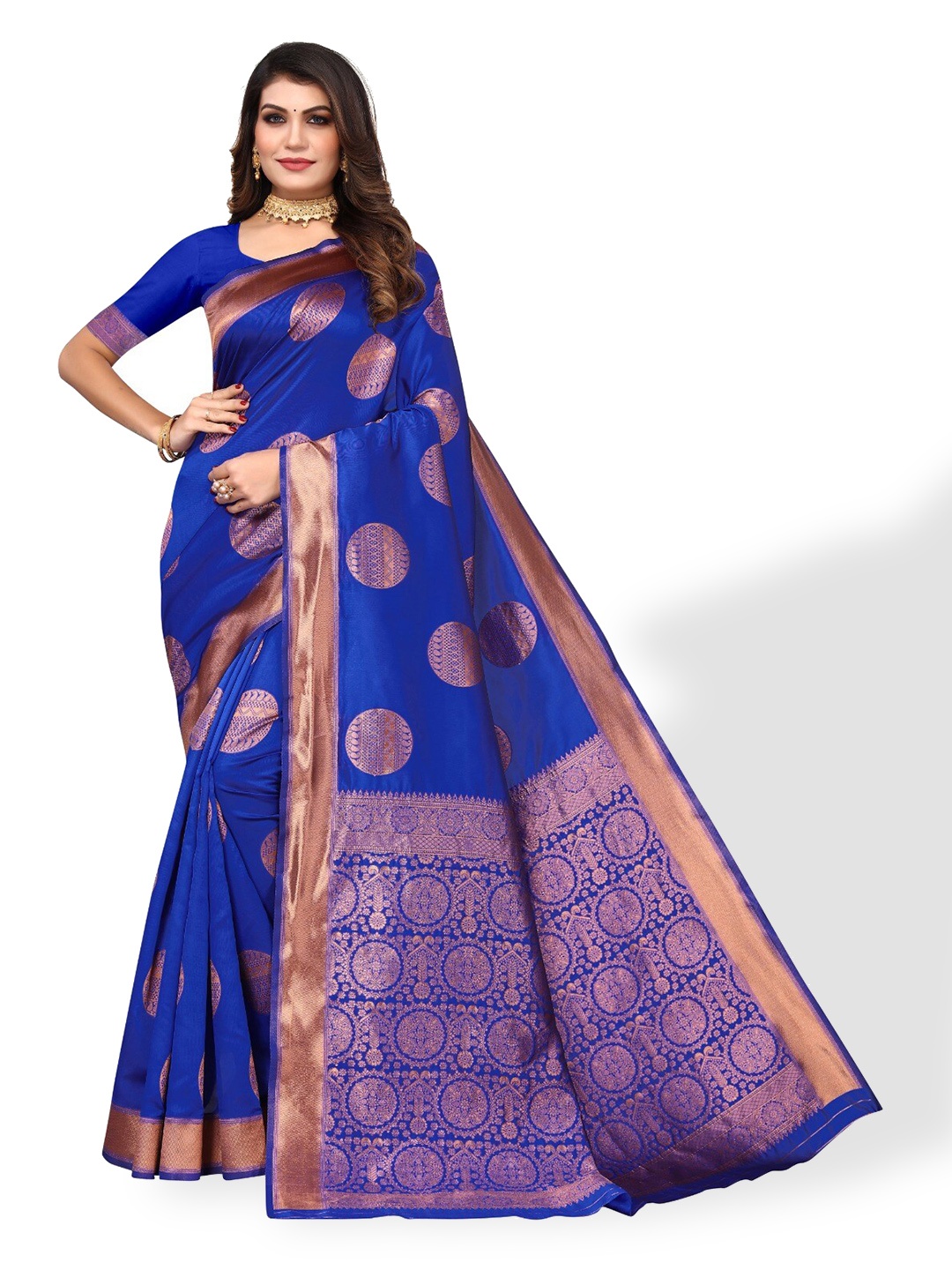 

DIVASTRI Ethnic Motif Woven Design Zari Silk Cotton Banarasi Saree, Blue
