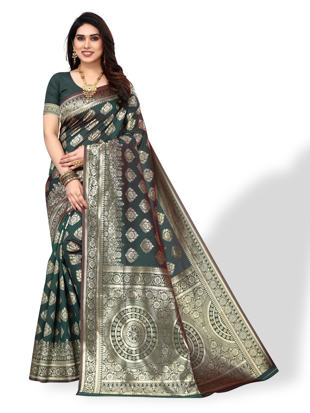 

DIVASTRI Woven Design Zari Silk Cotton Banarasi Saree, Grey
