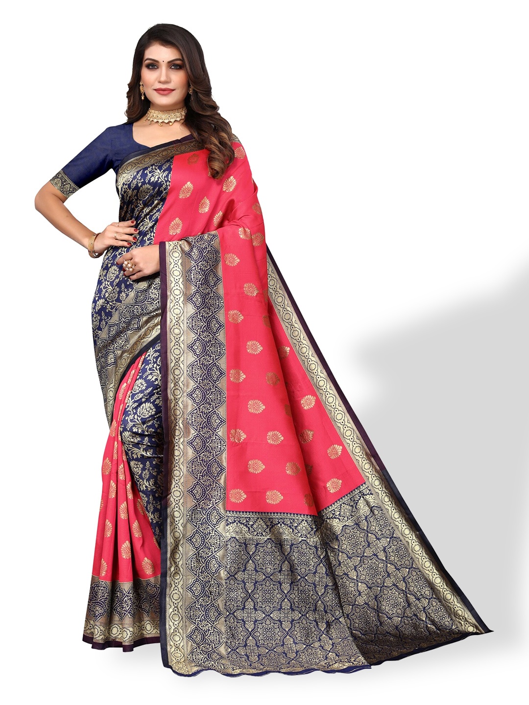 

DIVASTRI Ethnic Motifs Woven Design Zari Banarasi Saree, Pink