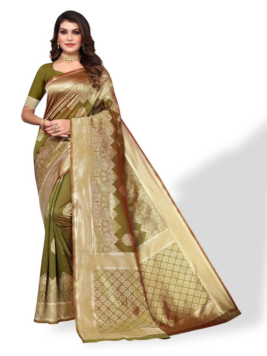

DIVASTRI Ethnic Motifs Woven Design Zari Banarasi Saree, Green