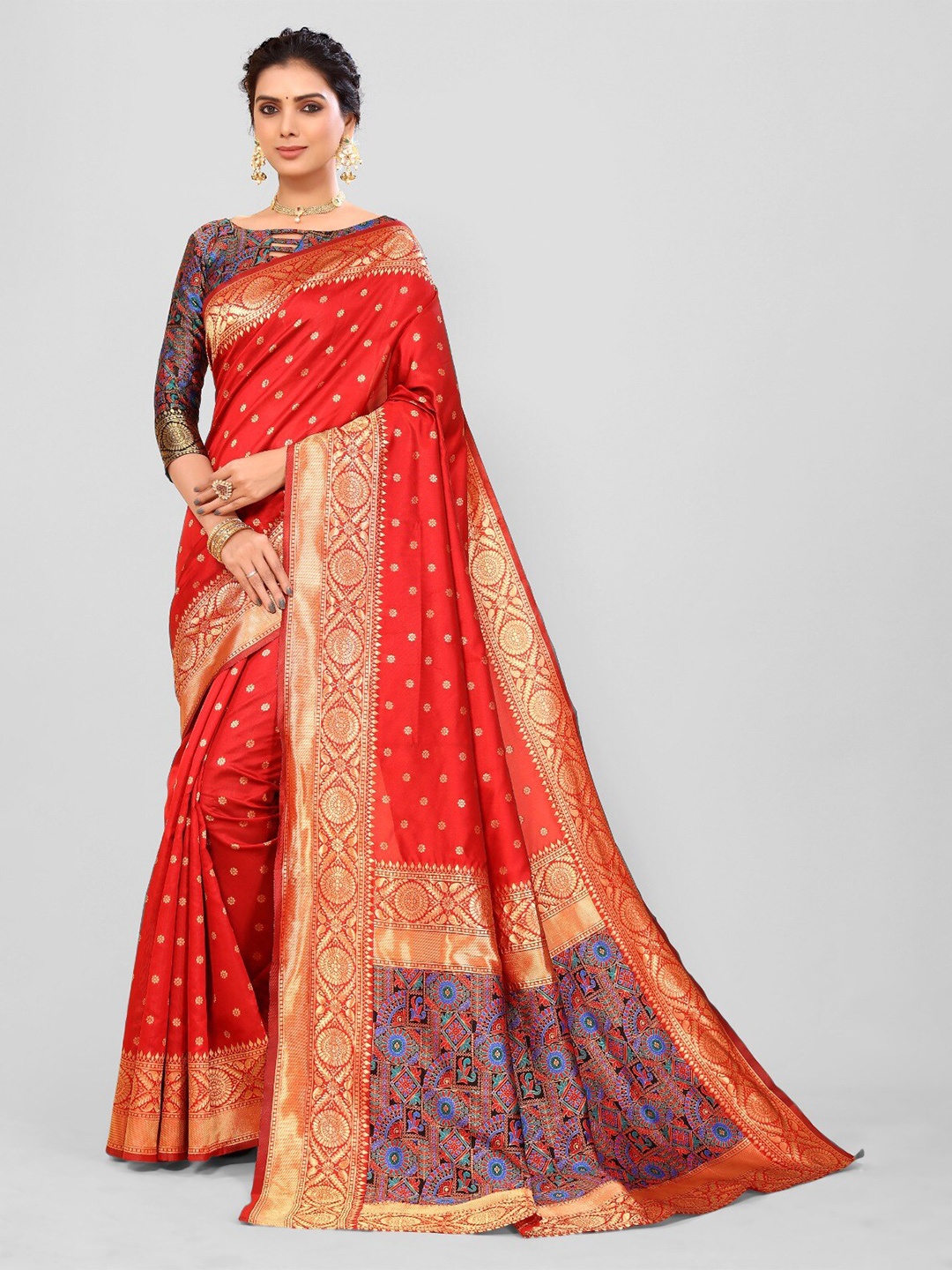 

DIVASTRI Woven Design Zari Silk Cotton Banarasi Saree, Red