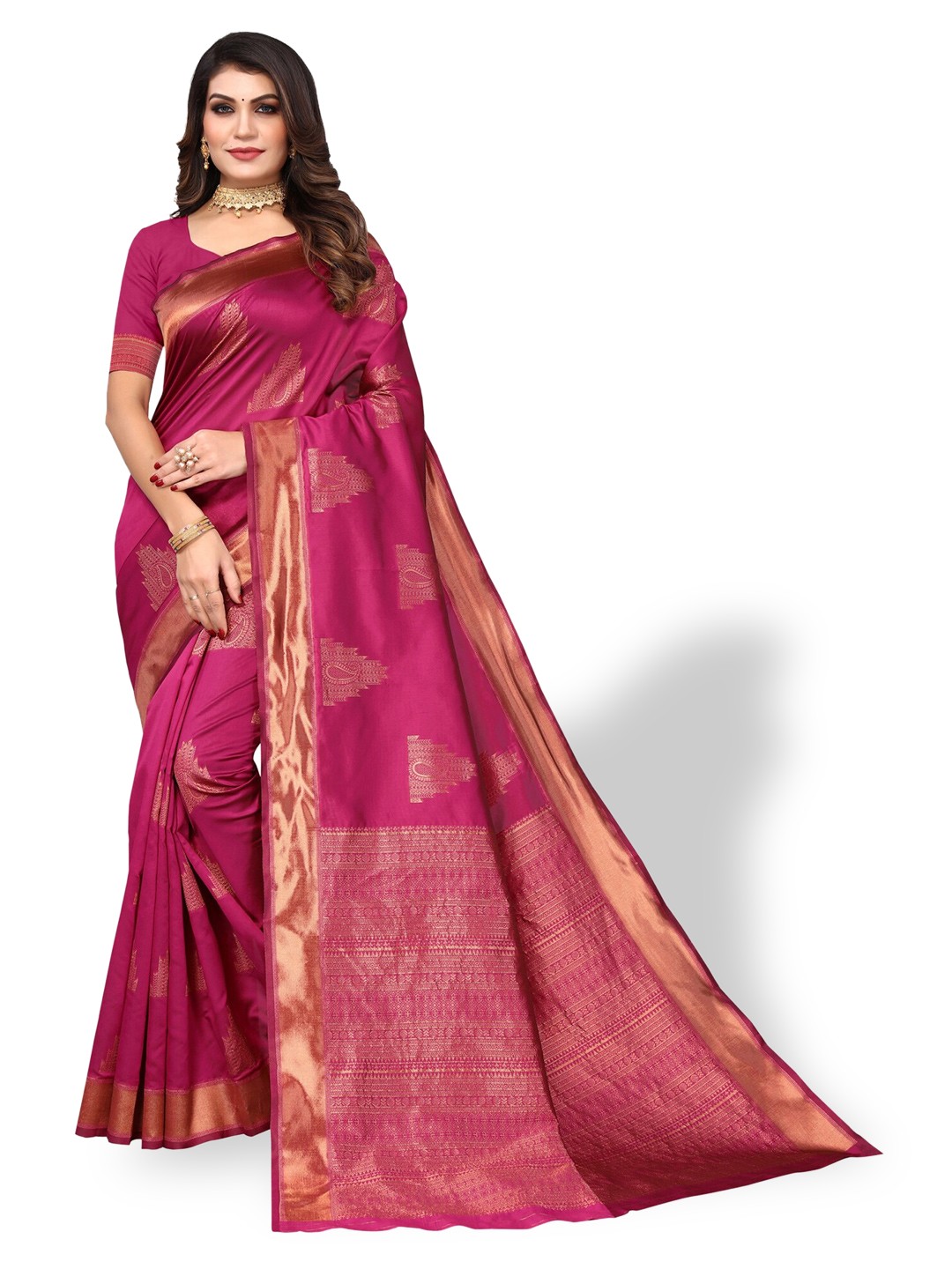 

DIVASTRI Woven Design Zari Silk Cotton Banarasi Saree, Purple