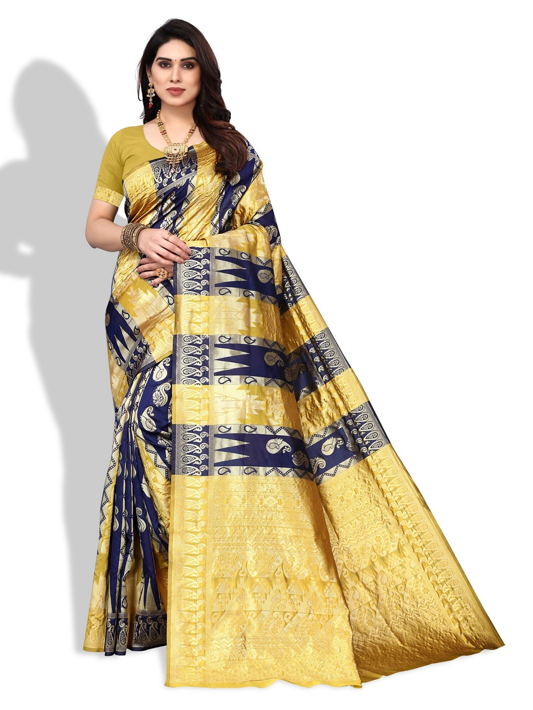 

DIVASTRI Woven Design Zari Silk Cotton Banarasi Saree, Yellow