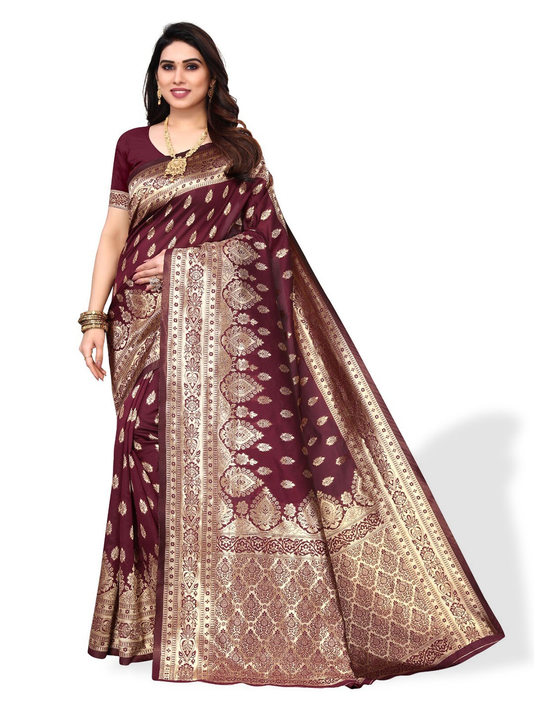 

DIVASTRI Woven Design Zari Silk Blend Banarasi Saree, Maroon