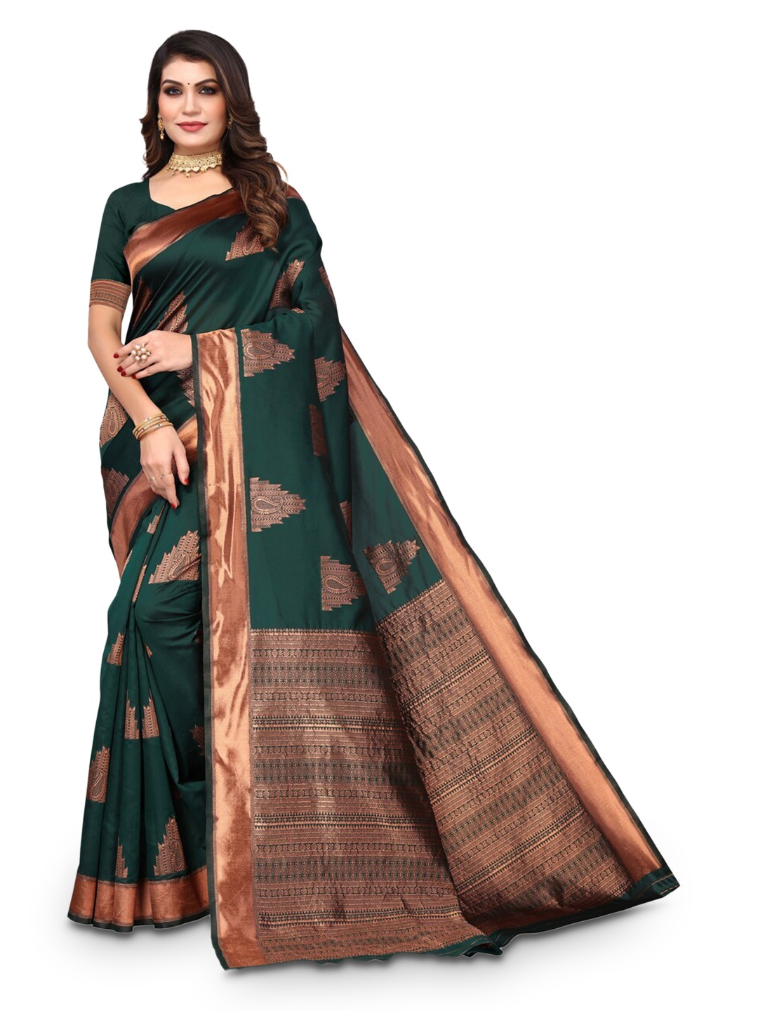 

DIVASTRI Ethnic Motifs Woven Design Zari Banarasi Saree, Green