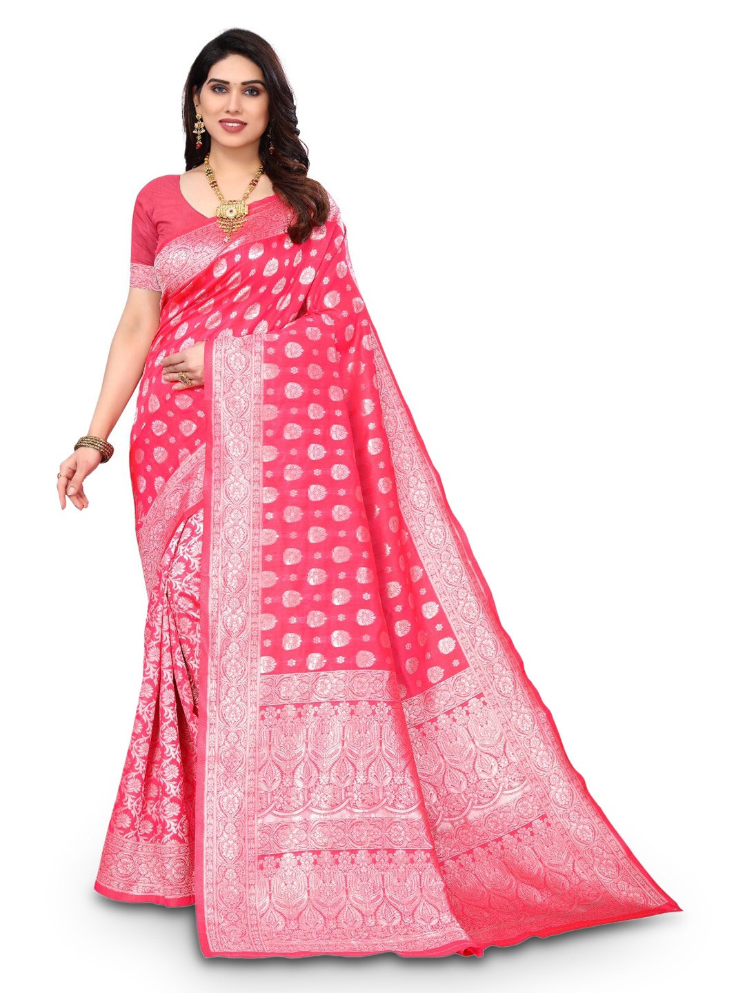

DIVASTRI Ethnic Motifs Woven Design Zari Banarasi Saree, Pink
