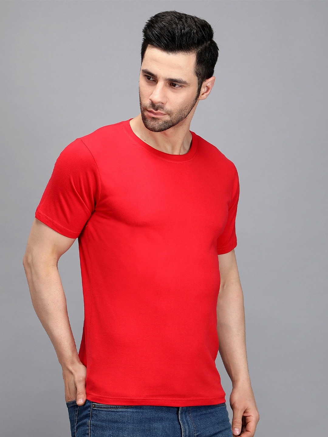 

TRENDY RABBIT Round Neck Cotton T-shirt, Red