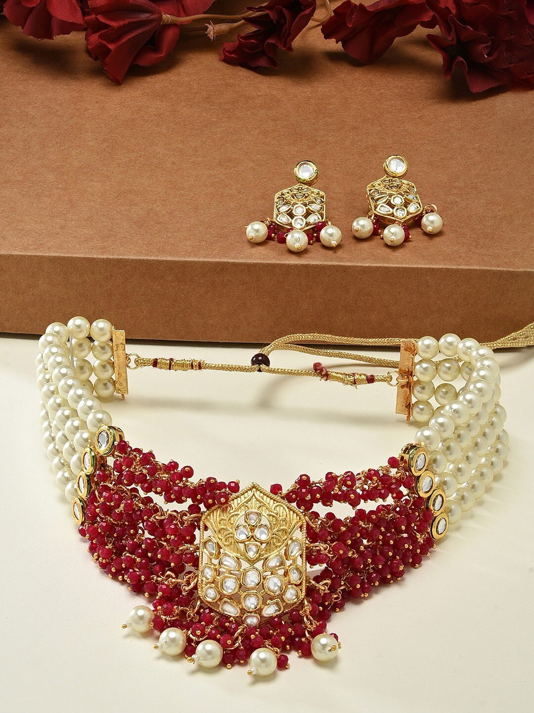 

Zaveri Pearls Gold-Plated Stone-Studed & Beaded Jewellery Set