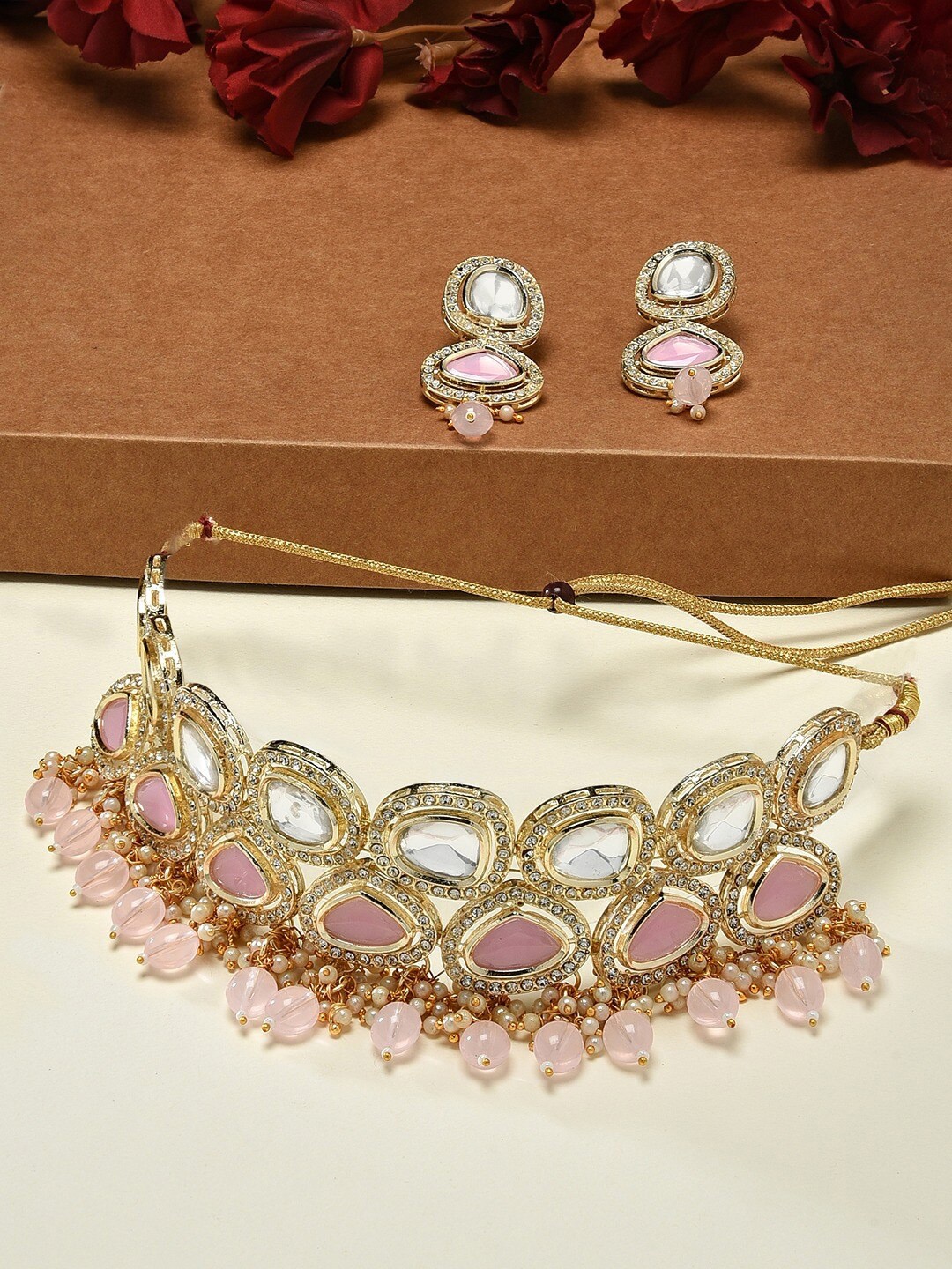

Zaveri Pearls Gold-Plated AD-Studded & Beaded Jewellery Set