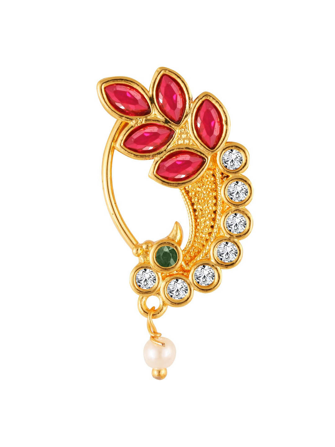 

Vighnaharta Gold-Plated Stone-Studded & Pearl beaded Nosepin