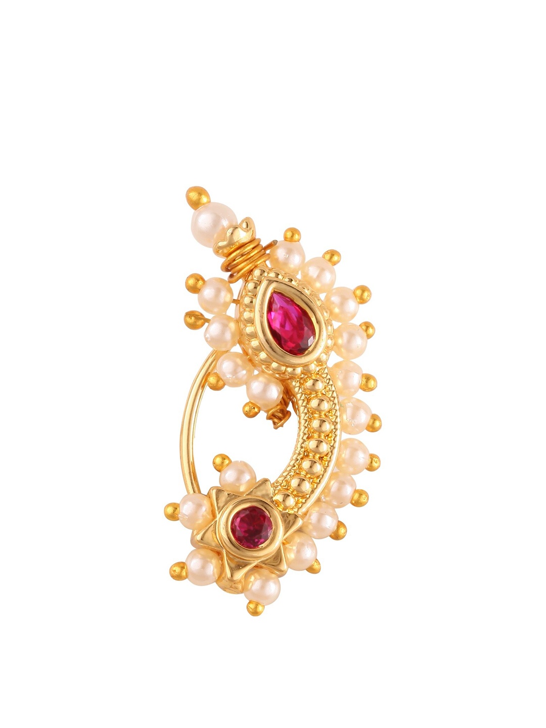 

Vighnaharta Gold-Plated Stone-Studded & Pearl beaded Nosepin