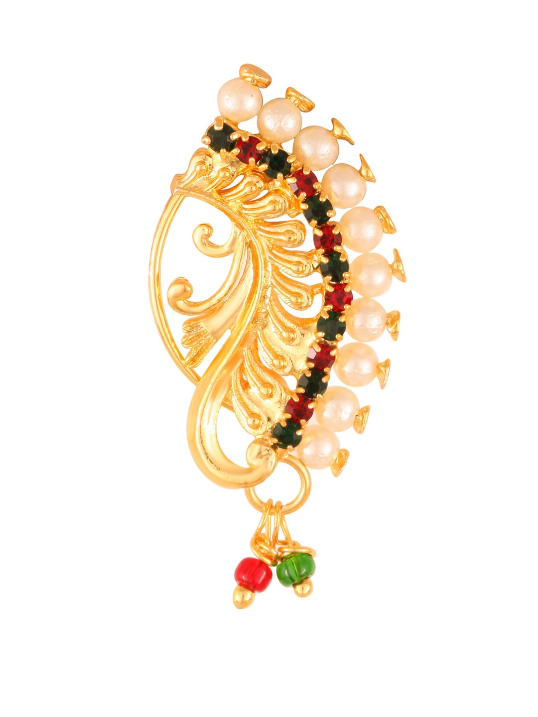 

Vighnaharta Gold-Plated Stone-Studded & Pearl beaded Nosepin