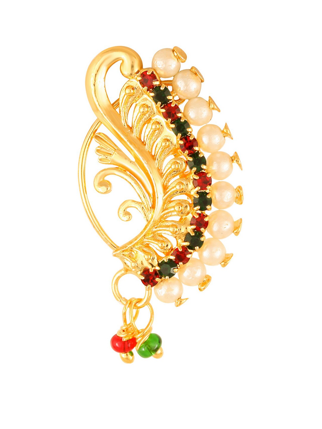 

Vighnaharta Gold-Plated Stone-Studded & Pearl beaded Nosepin