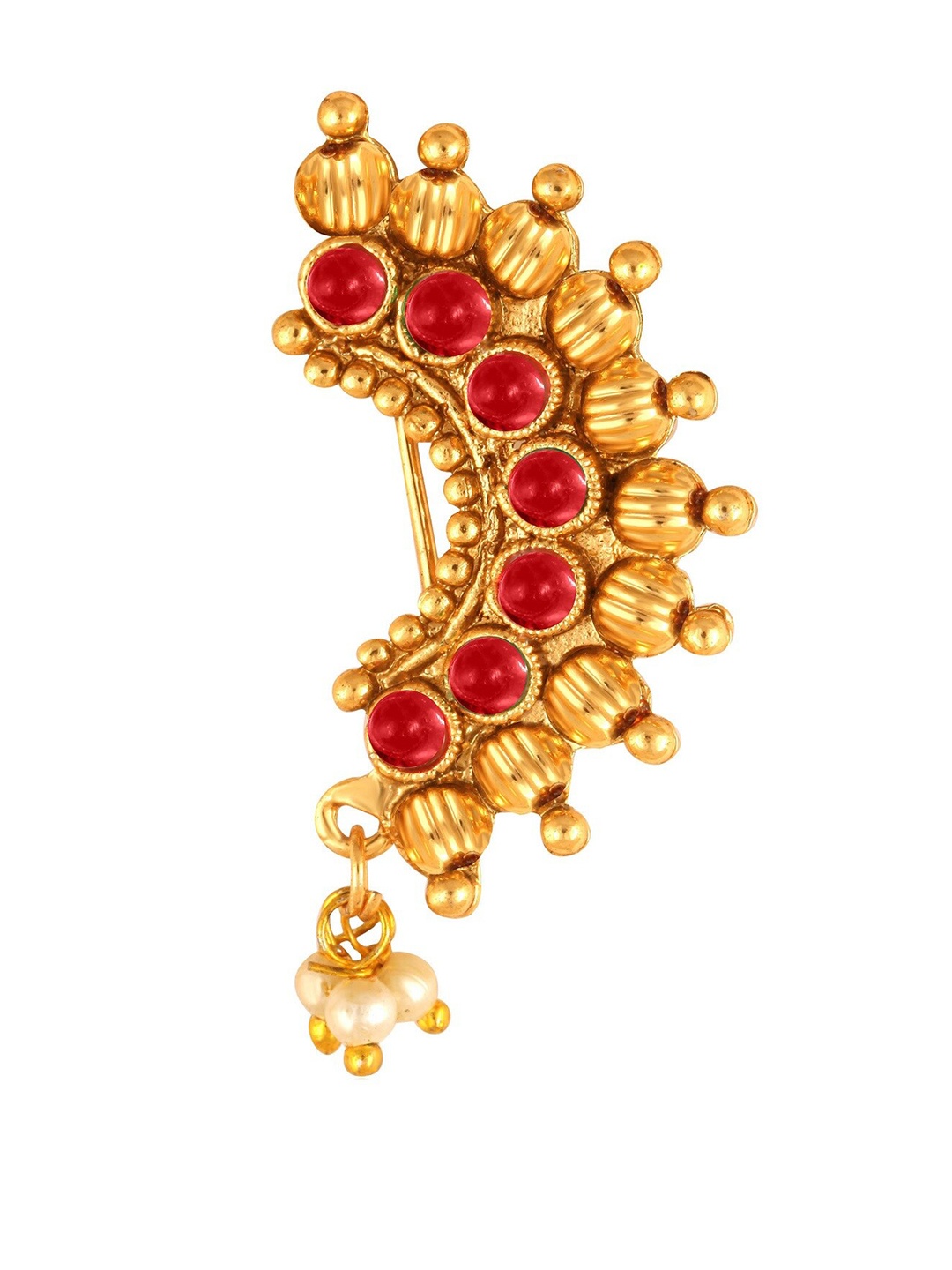 

Vighnaharta Gold-Plated Stone-Studded & Pearl beaded Nosepin