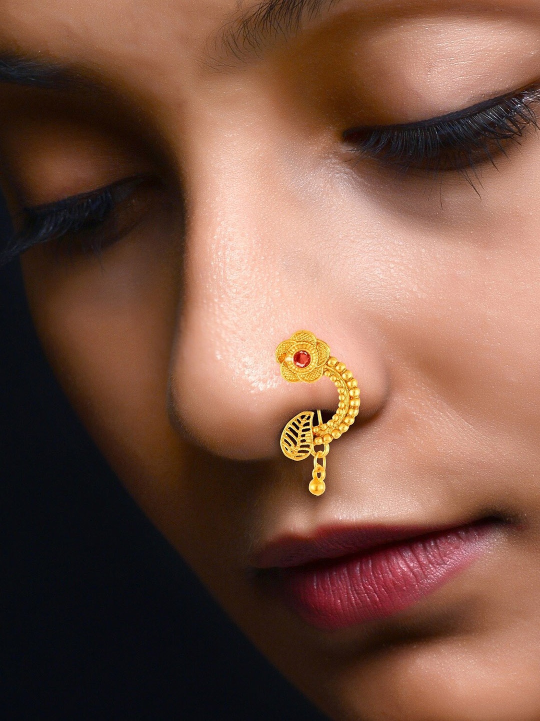 

Vighnaharta Gold-Plated Stone-Studded Nosepin