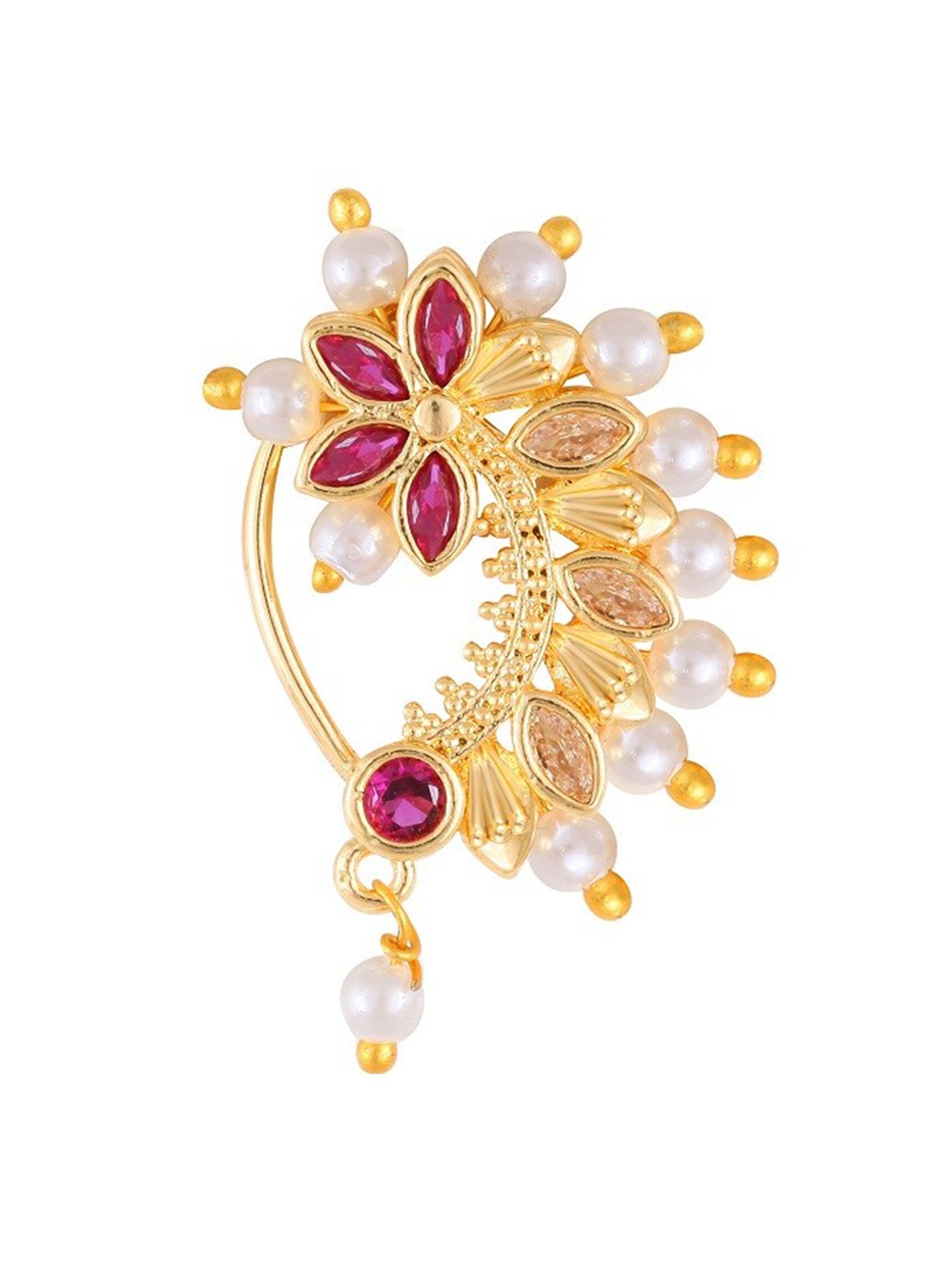 

Vighnaharta Gold-Plated Stone-Studded & Pearl beaded Nosepin