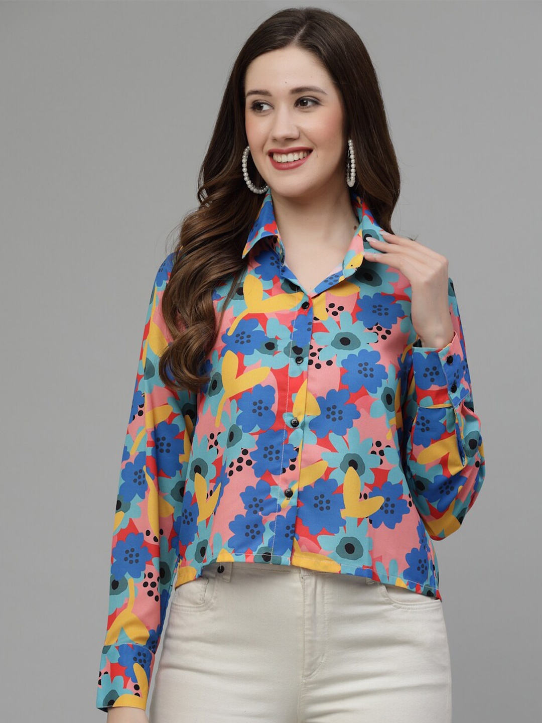 

Wool Trees Spread Collar Floral Printed Casual Shirt, Blue