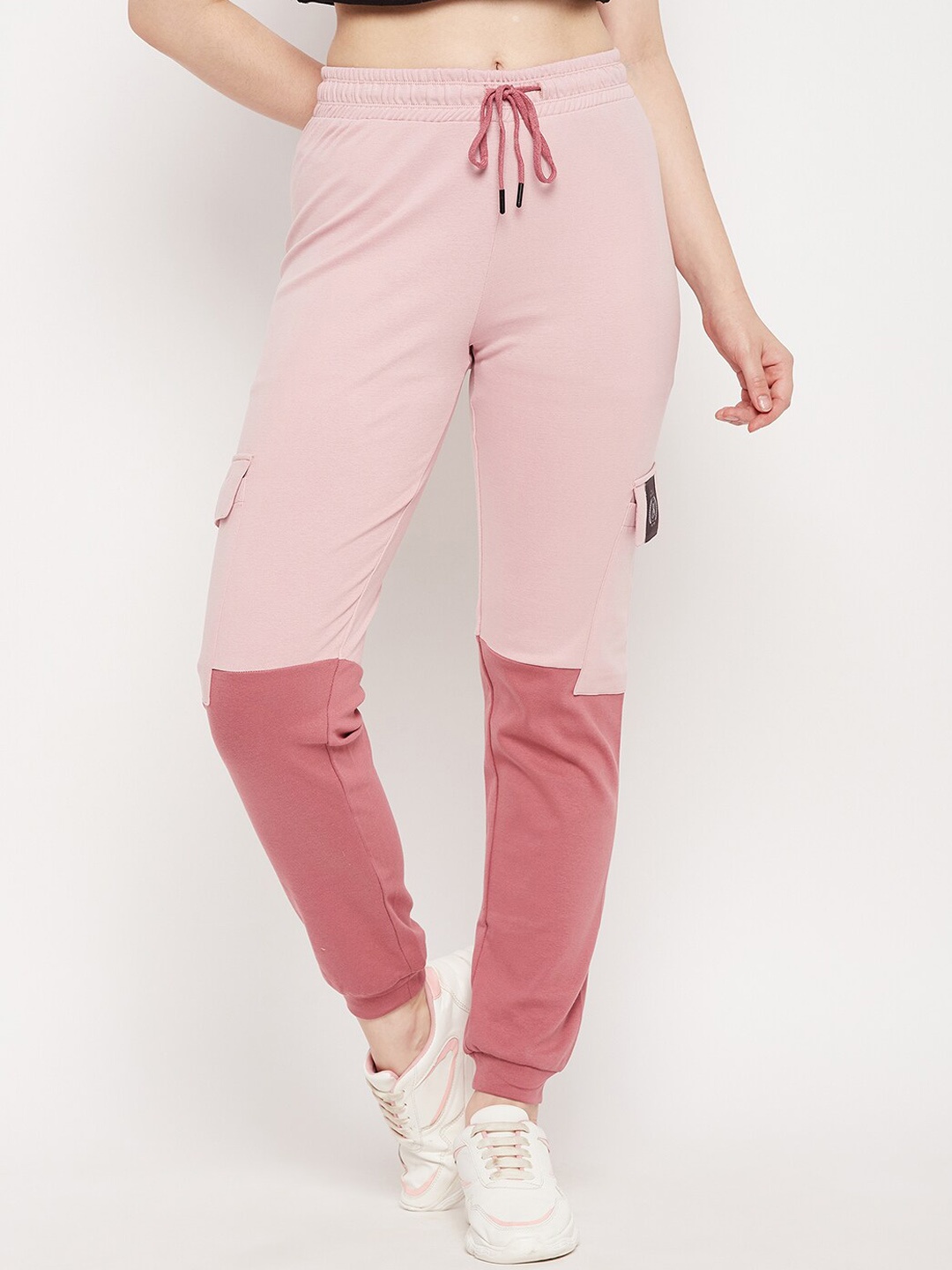 

MADAME M SECRET Women Colorblocked Cotton Joggers, Pink