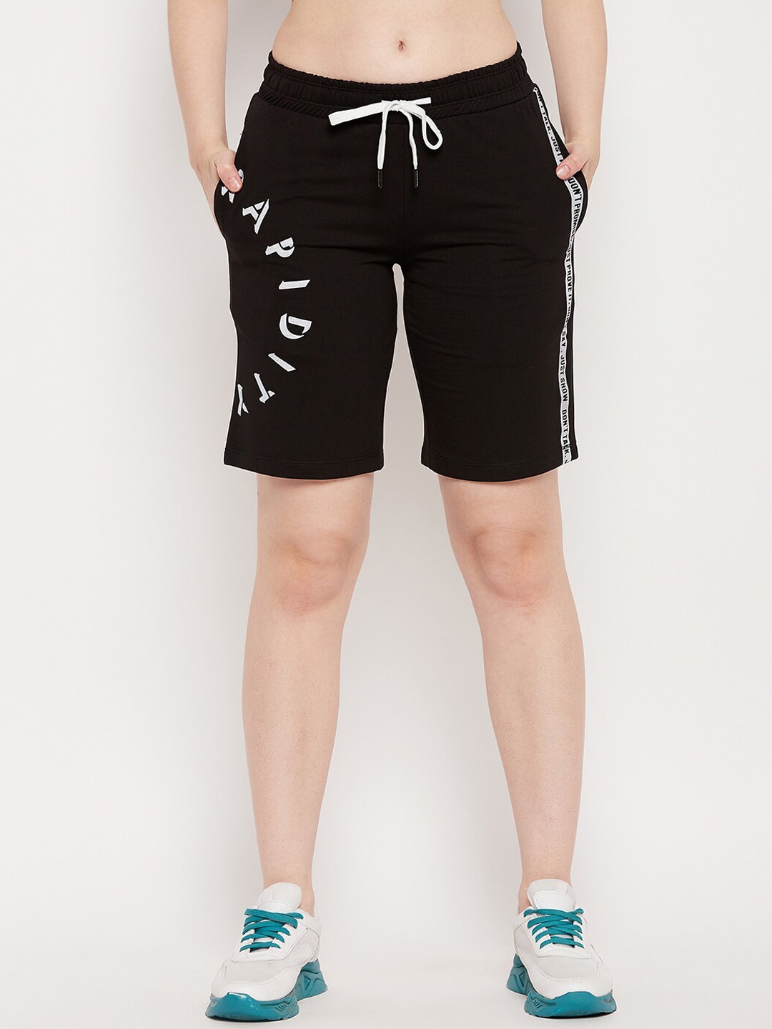 

MADAME M SECRET Women Typography Printed Cotton Sports Shorts, Black