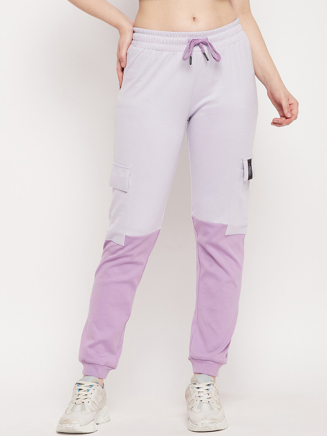 

MADAME M SECRET Women Colorblocked Cotton Joggers, Purple