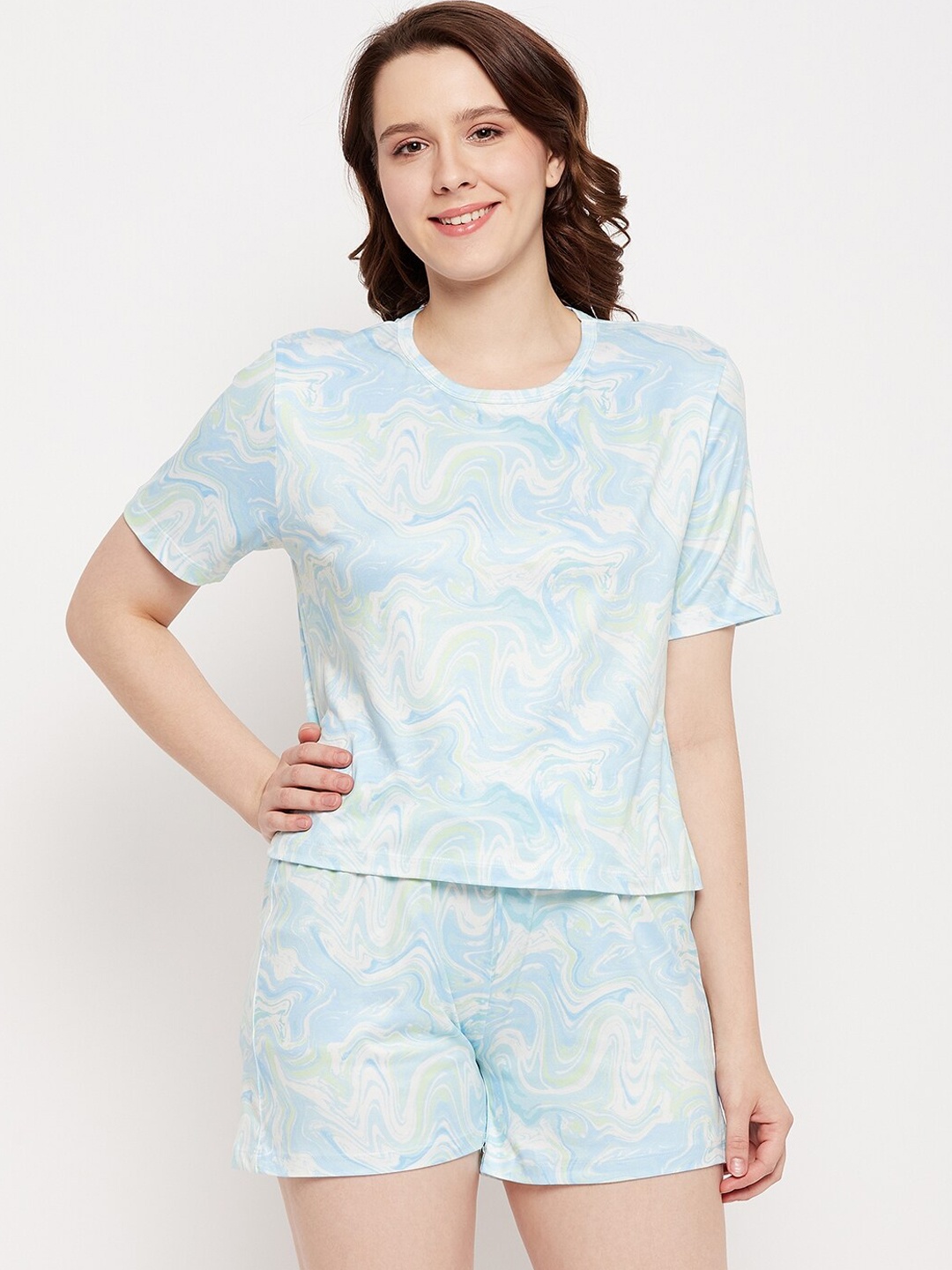 

MADAME M SECRET Printed Pure Cotton Night suit, Blue