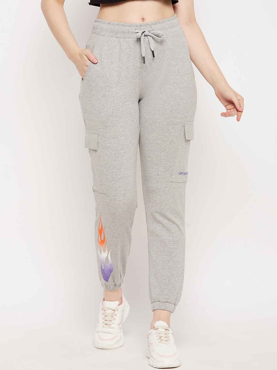 

MADAME M SECRET Women Mid-Rise Cotton Cargo Joggers, Grey