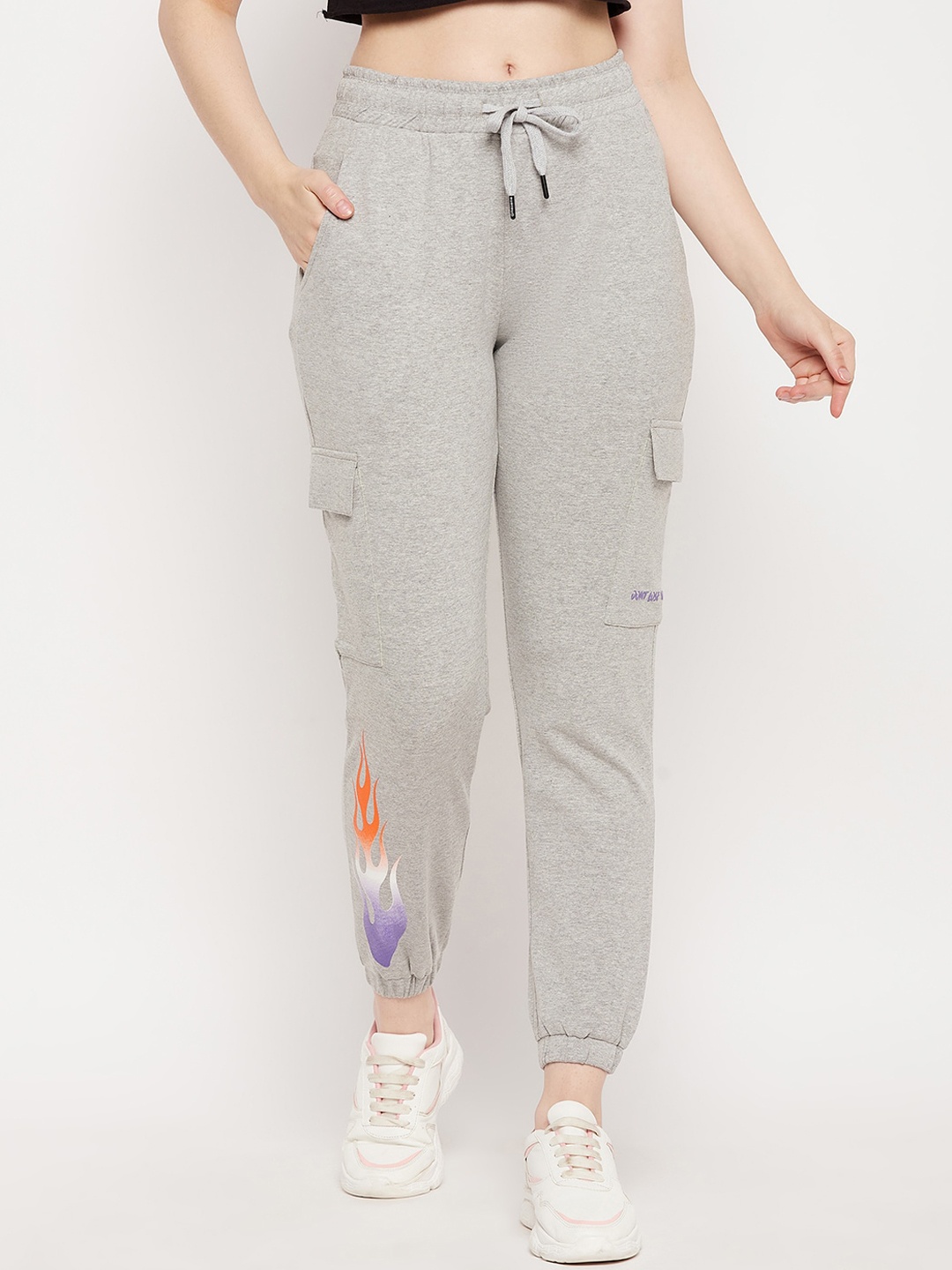 

MADAME M SECRET Women Mid-Rise Cotton Cargo Joggers, Grey