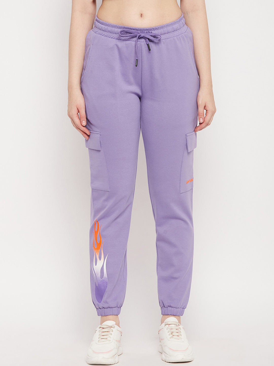 

MADAME M SECRET Women Cotton Cargo Joggers, Purple