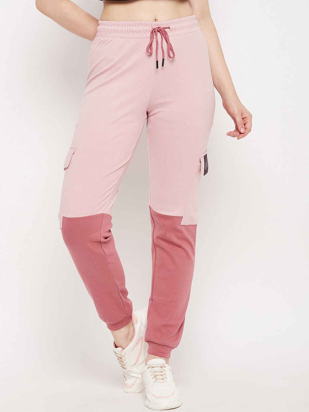 

MADAME M SECRET Women Colourblocked Cotton Joggers, Pink