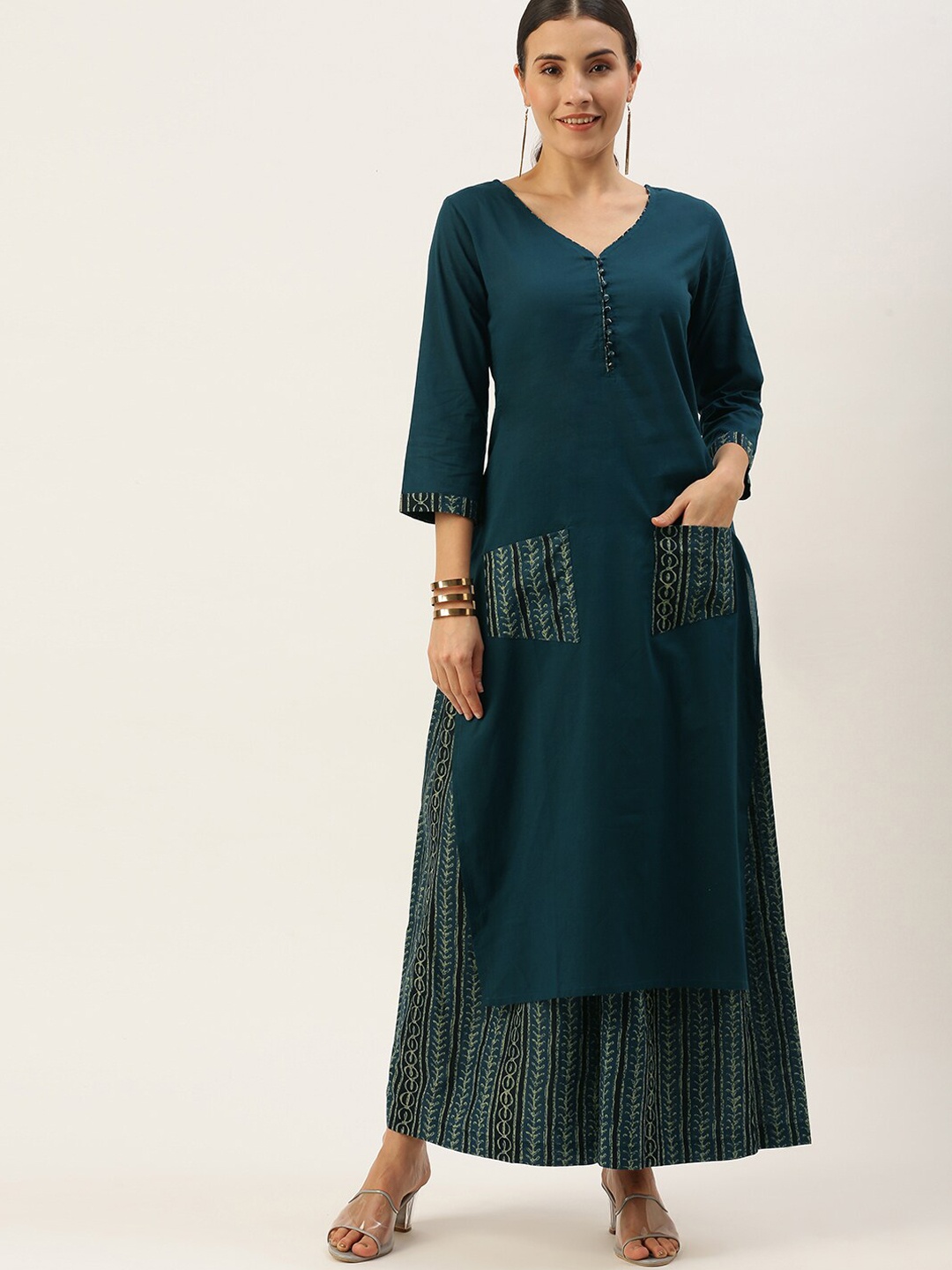 

KALINI Pure Cotton Kurta With Palazzos, Blue