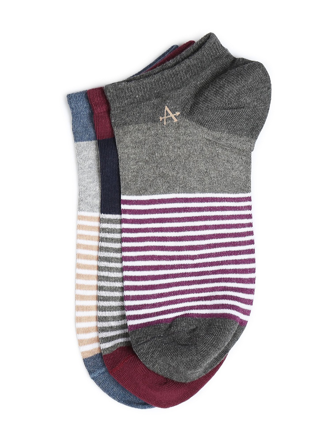 

Arrow Men Pack Of 3 Striped Air Vents Ankle-Length Socks, Grey