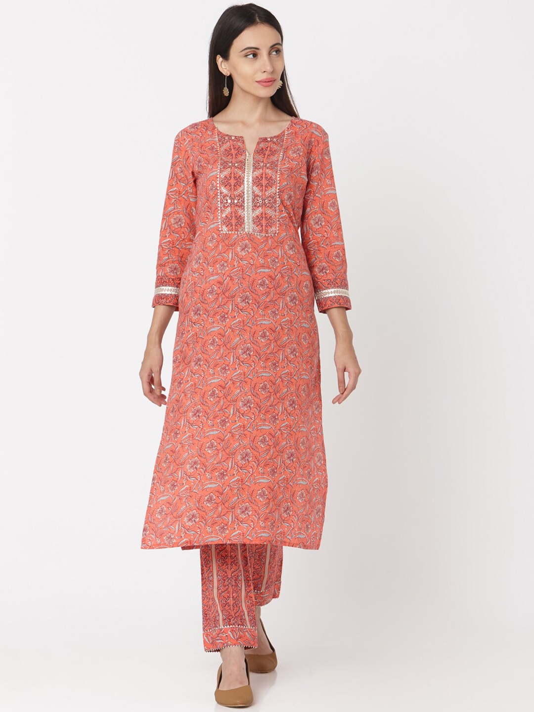 

KALINI Ethnic Motifs Printed Pure Cotton Kurta With Trousers & Dupatta, Pink