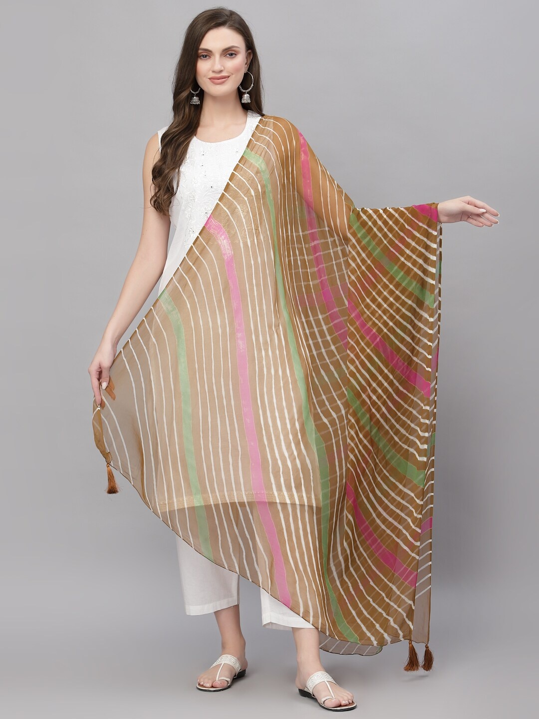 

Ragavi Striped Leheriya Dupatta, Brown