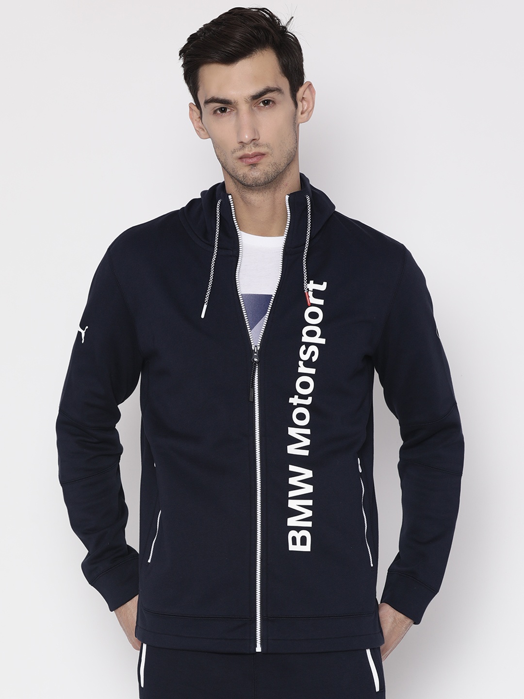 

PUMA Motorsport Men Blue Printed BMW MSP Midlayer Hooded Motorsport Jacket