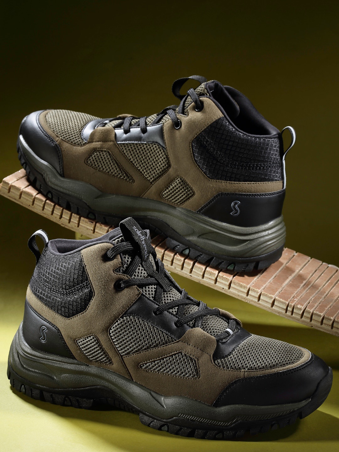

Solethreads Men EXPLORER Mesh High-Top Rugged Rubber Sole Sneakers, Olive