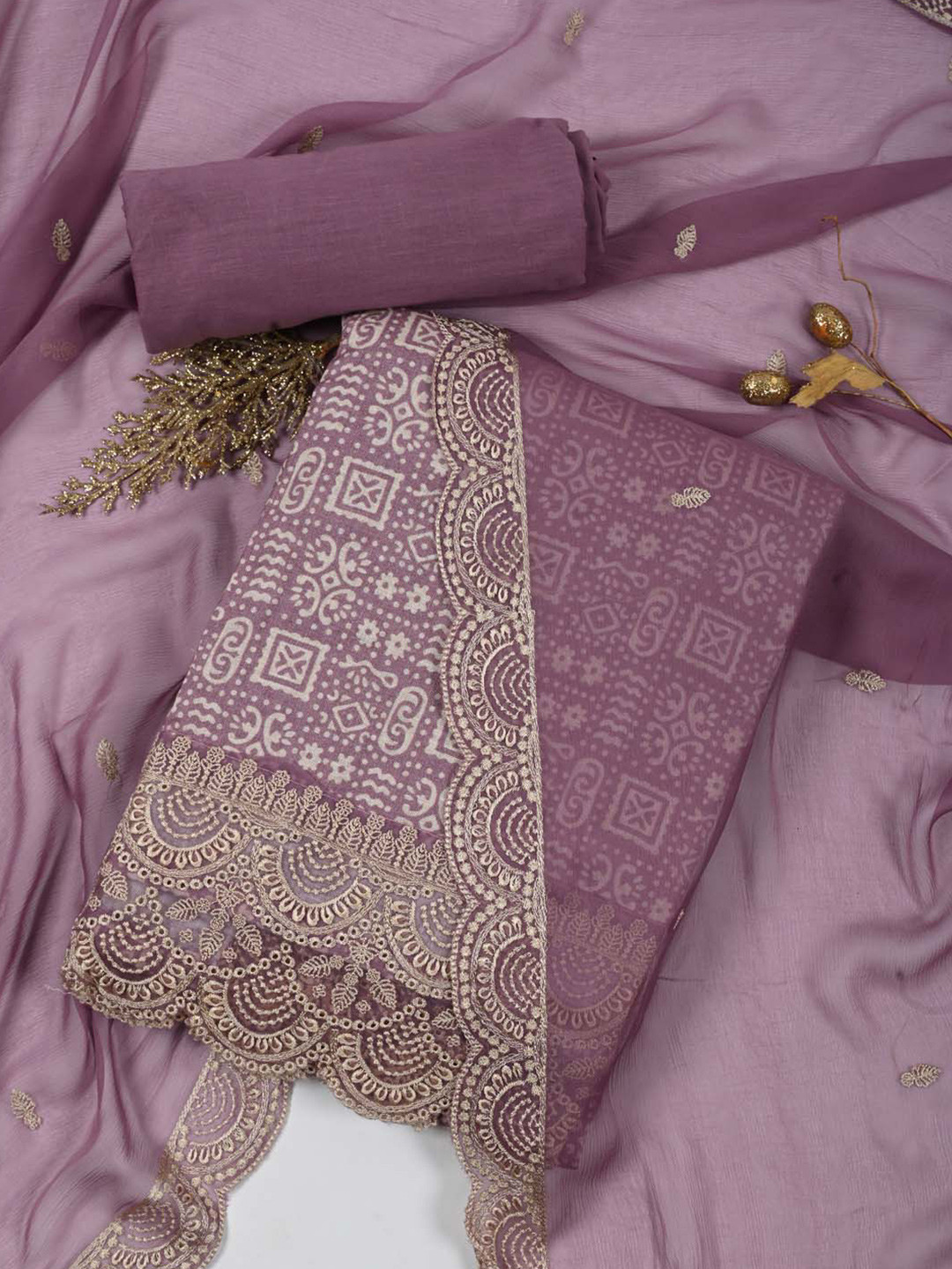 

Meena Bazaar Lavender & White Printed Unstitched Dress Material