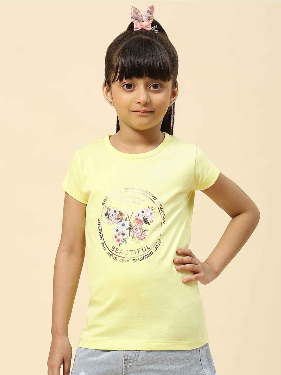 

Monte Carlo Girls Typography Printed Cotton Round Neck Tshirts, Lime green