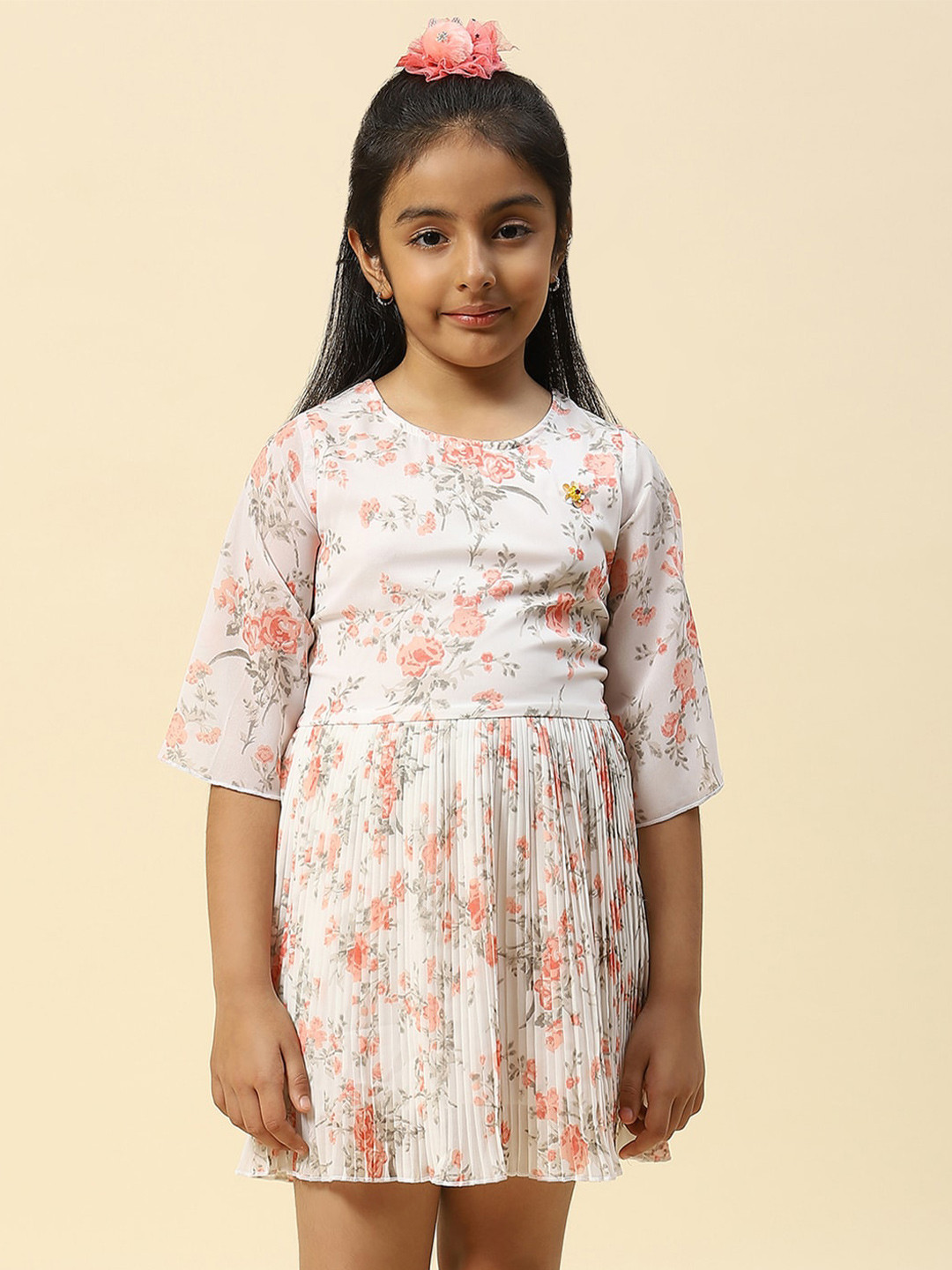 

Monte Carlo Girls Floral Printed Accordian Pleated Fit & Flare Dress, White