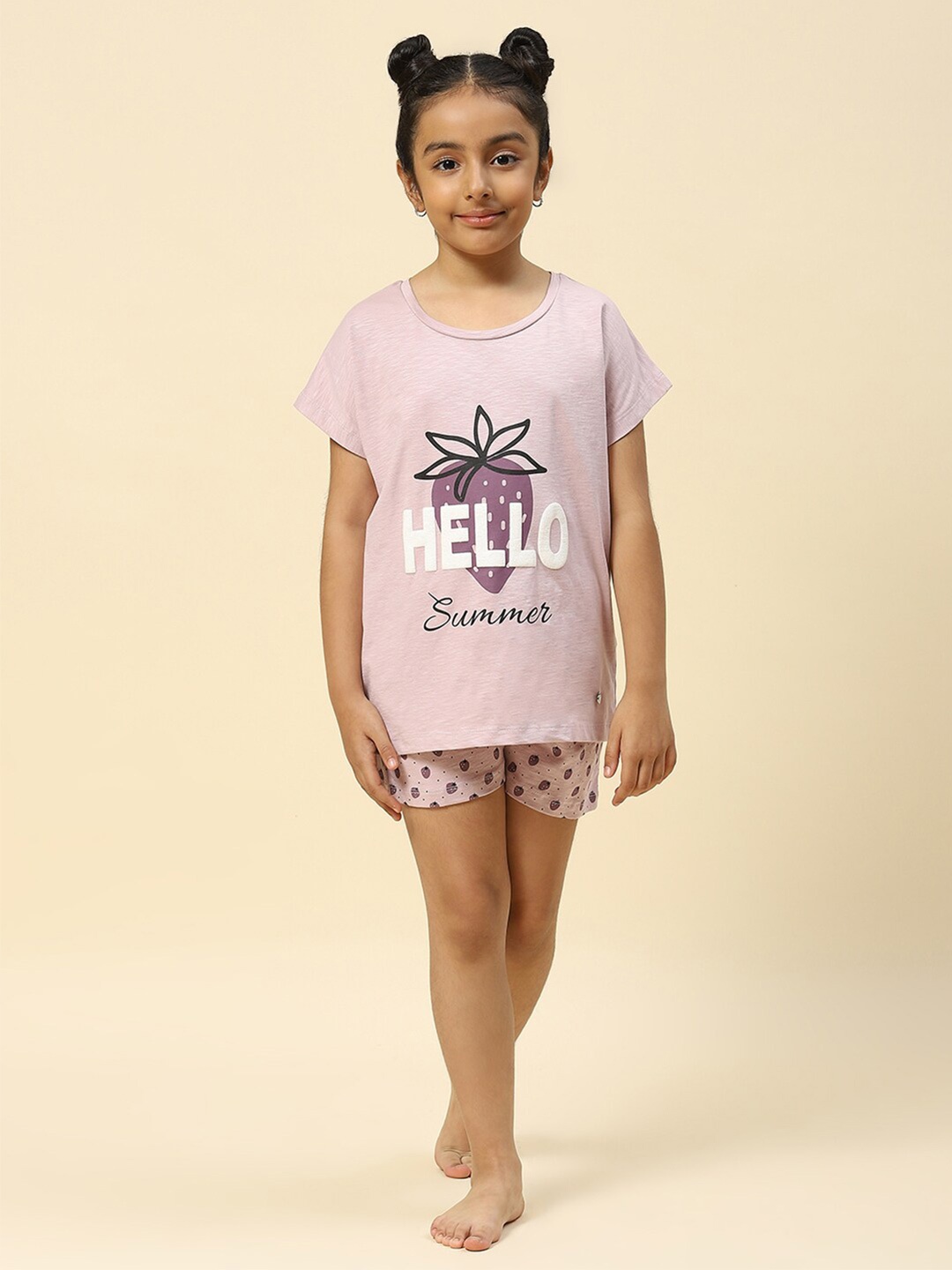 

Monte Carlo Girls Typography Printed Top With Shorts, Mauve