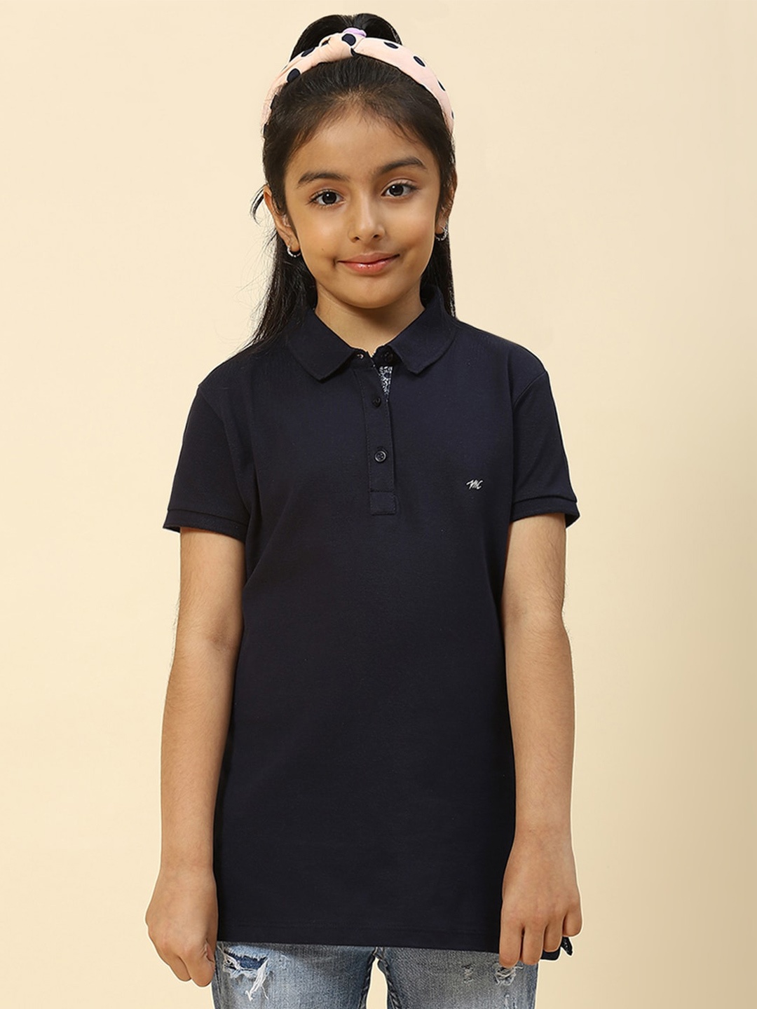 

Monte Carlo Girls Polo Collar Pure Cotton T-shirt, Navy blue