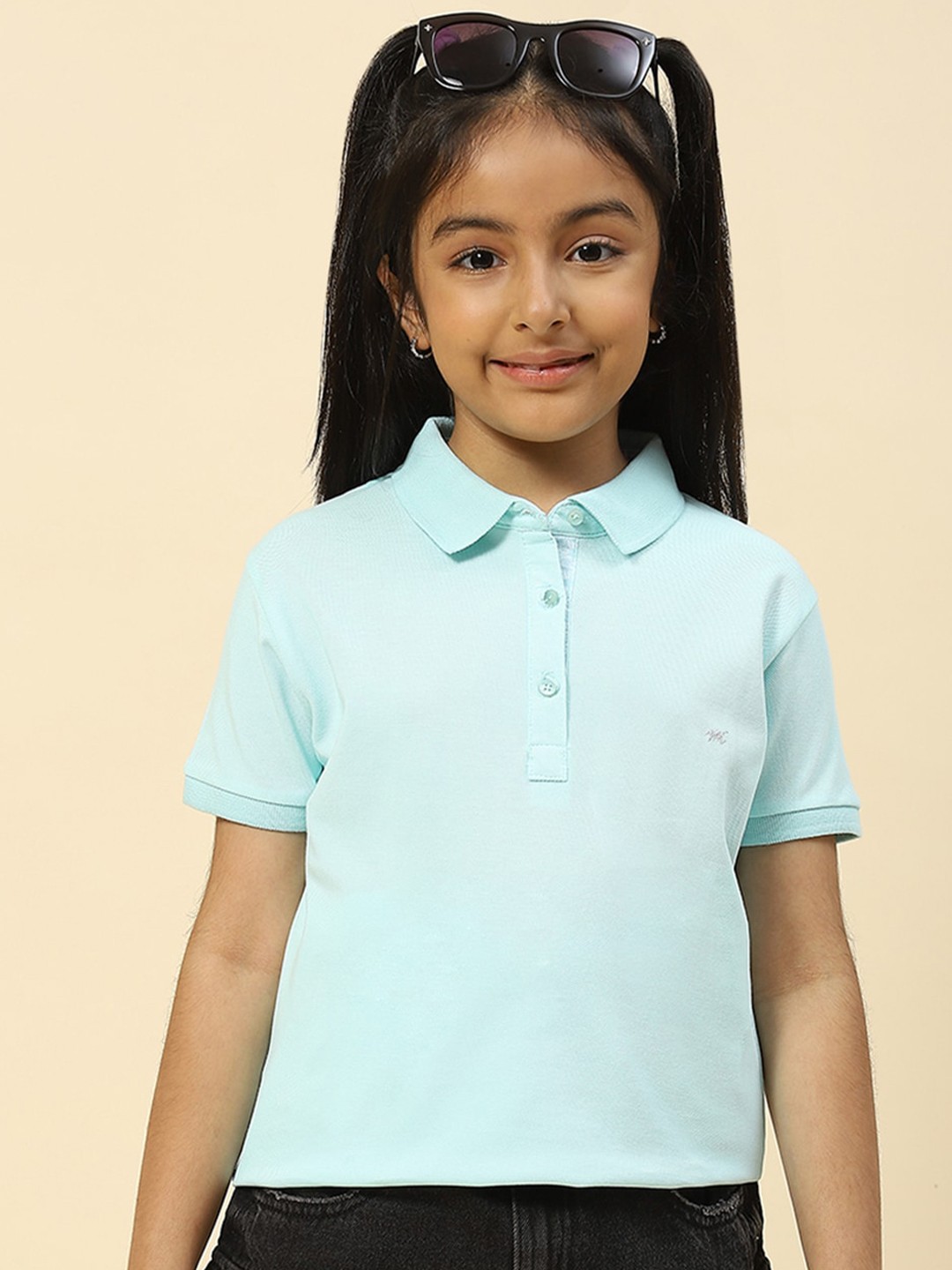 

Monte Carlo Girls Polo Collar Pure Cotton T-shirt, Blue