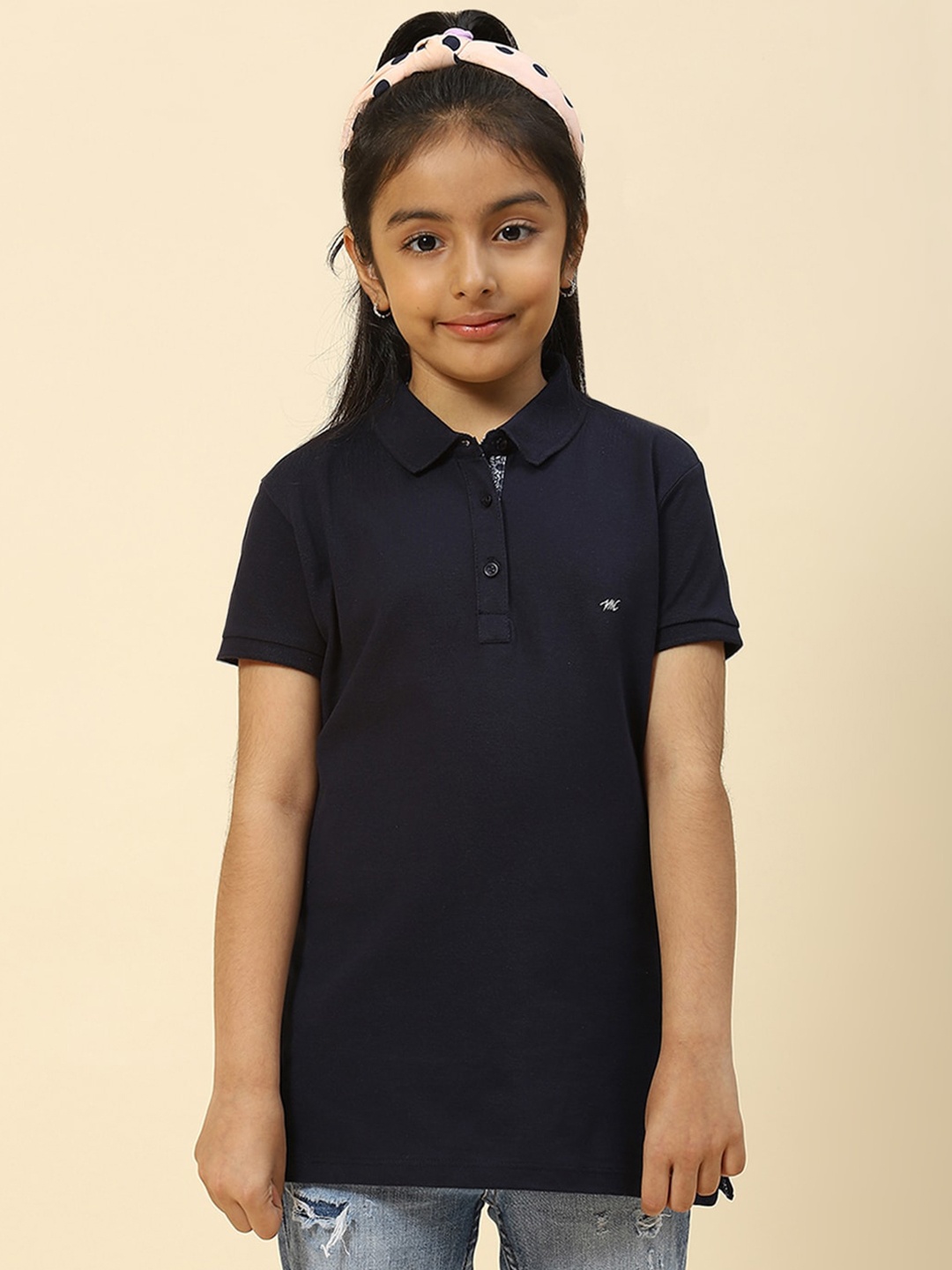 

Monte Carlo Girls Polo Collar Pure Cotton T-shirt, Navy blue