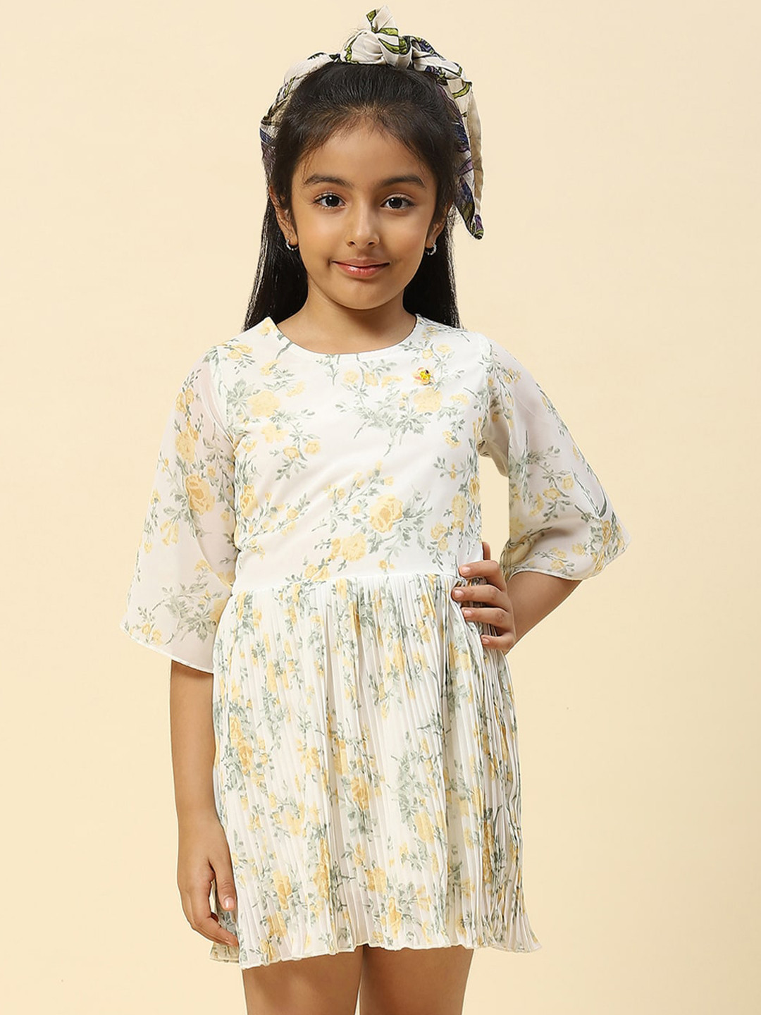 

Monte Carlo Girls Floral Print Pleated Fit & Flare Dress, White