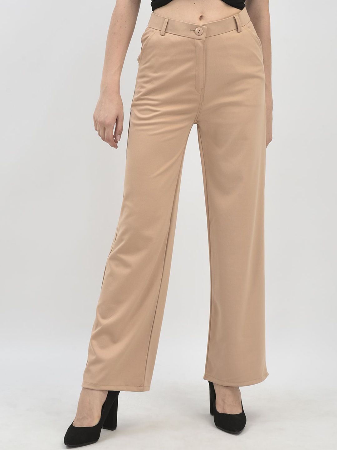 

FNOCKS Women Peach-Coloured Comfort Straight Fit Trousers