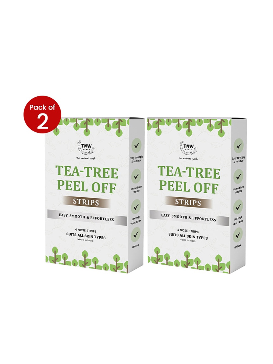 

TNW the natural wash Set of 2 Tea Tree Peel Off Nose Strips - 4 Strips Each, White