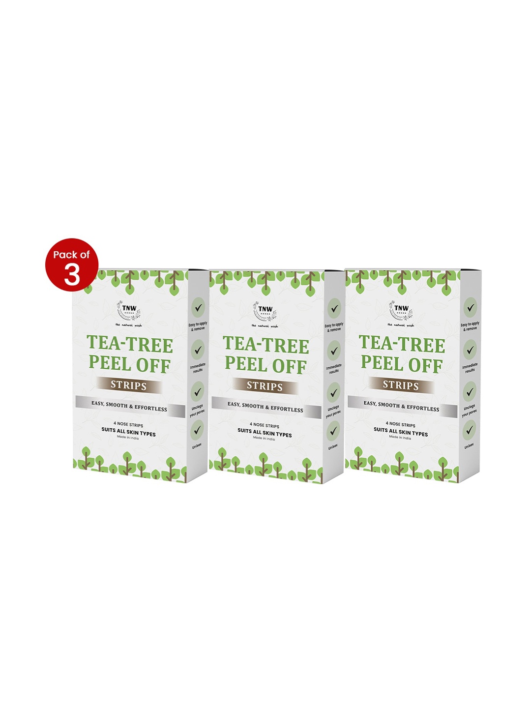 

TNW the natural wash Set of 3 Tea Tree Peel Off Nose Strips - 4 Strips Each, White