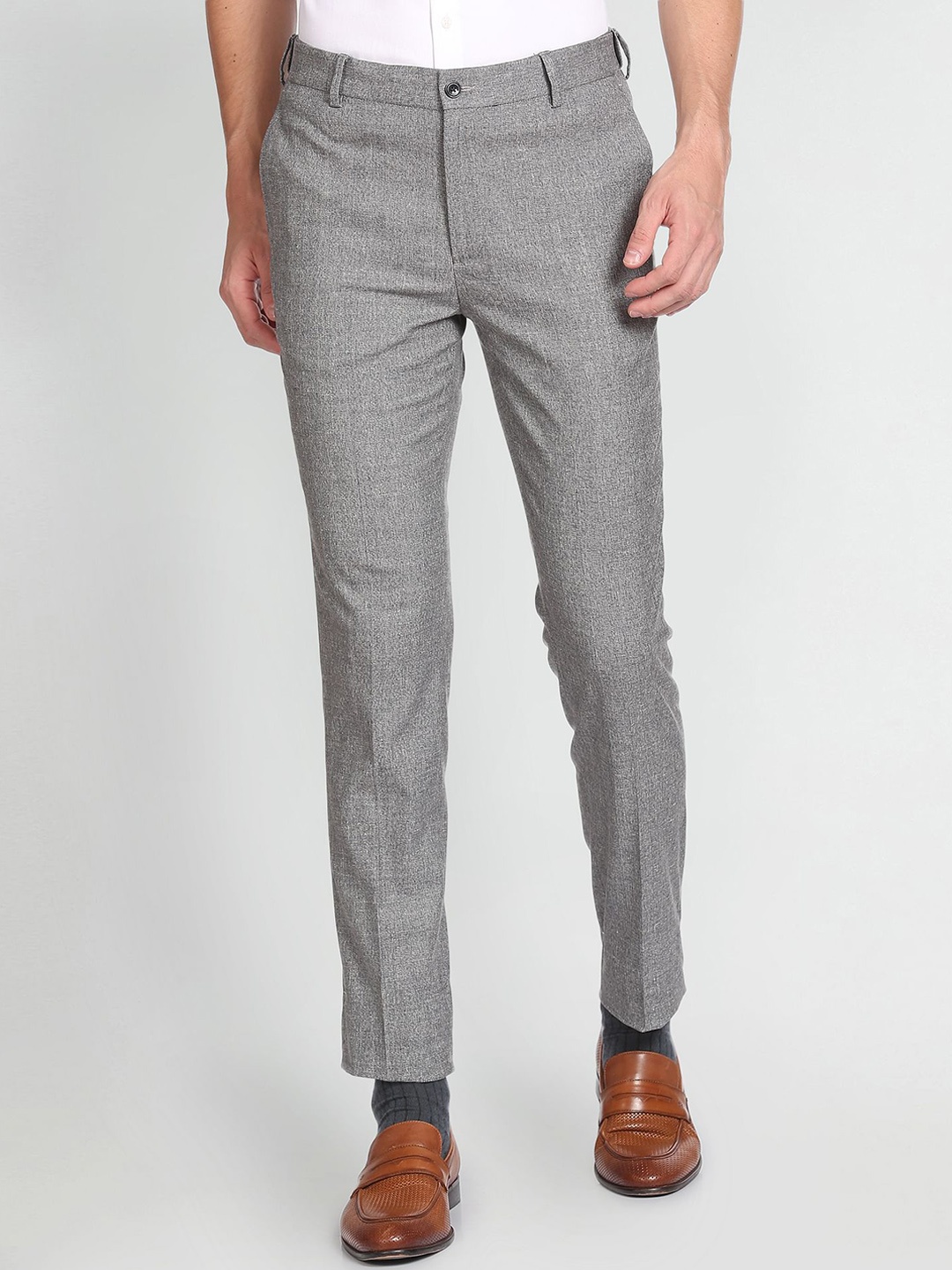 

Arrow New York Men Jackson Super Slim Fit Heathered Trousers, Grey