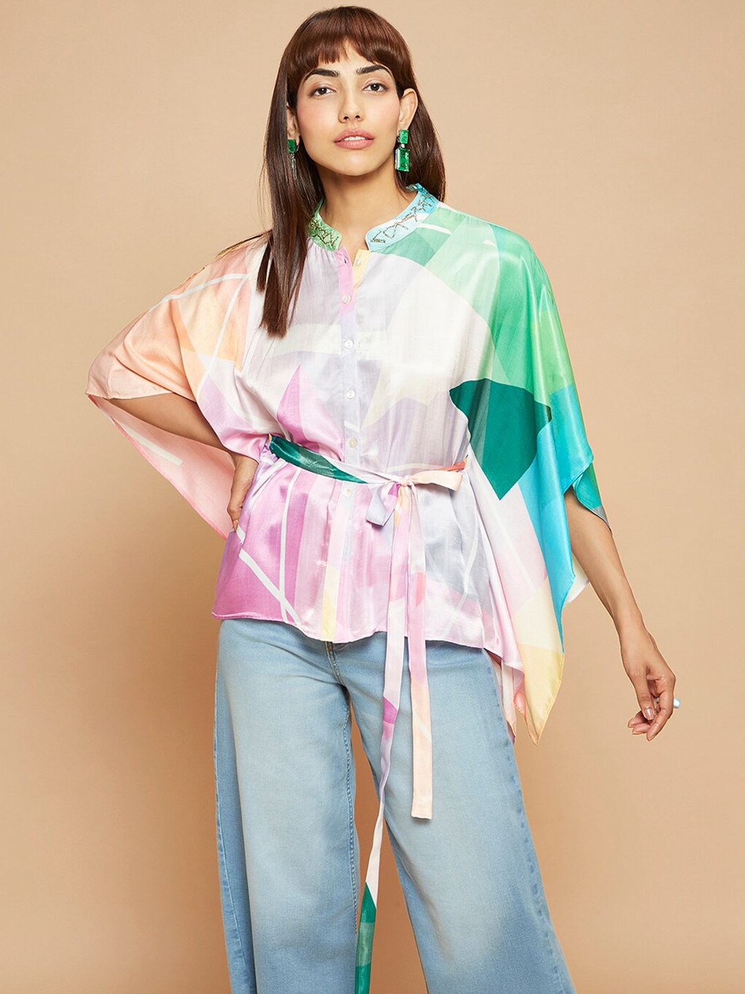 

navyasa by liva Printed Kimono Sleeve Liva Kaftan Top, Purple