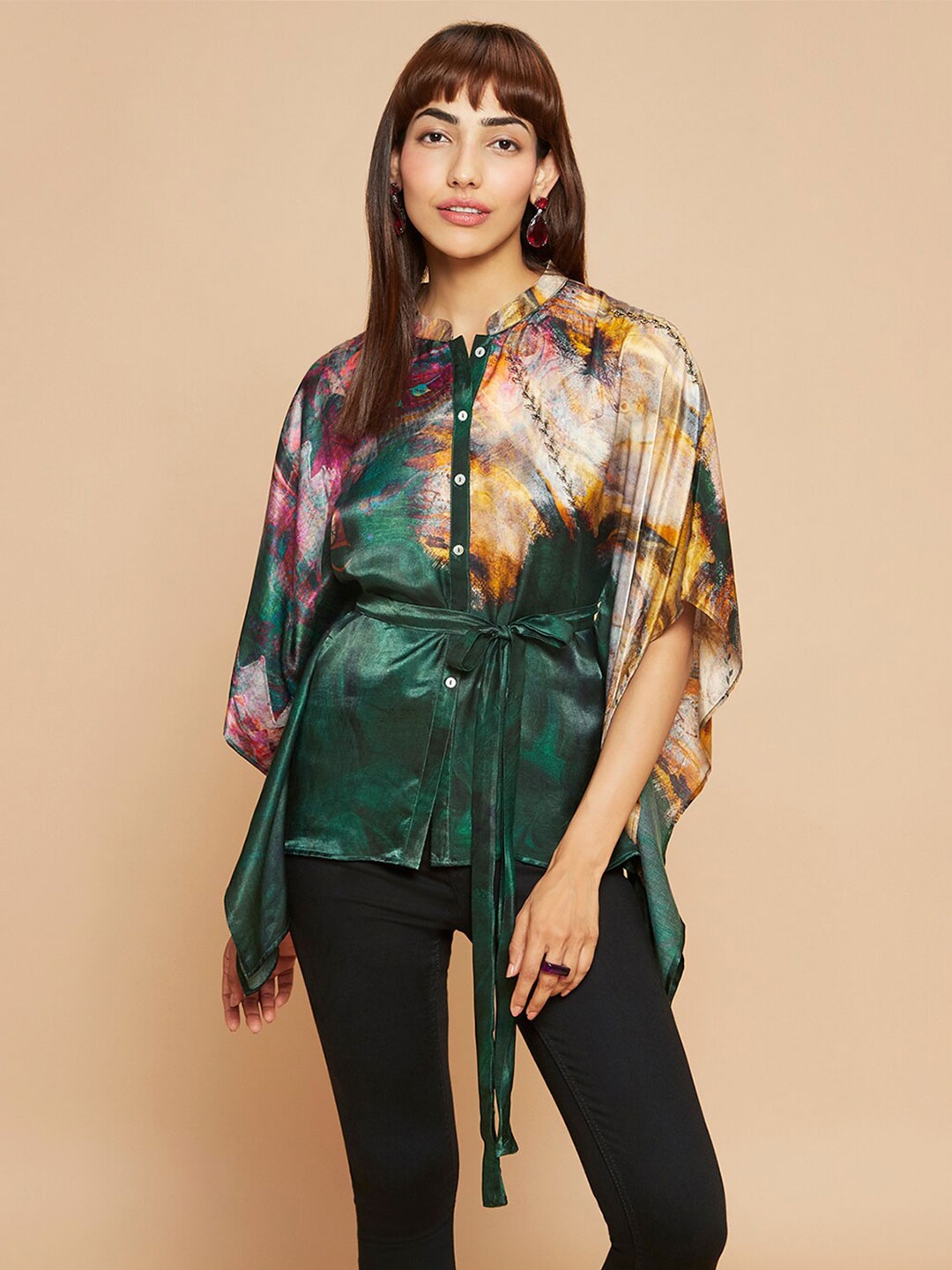 

navyasa by liva Printed Liva Satin Kaftan Top, Green